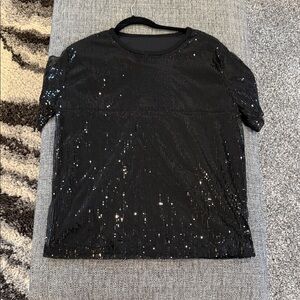 Elegant Black Sequin Short Sleeve Top